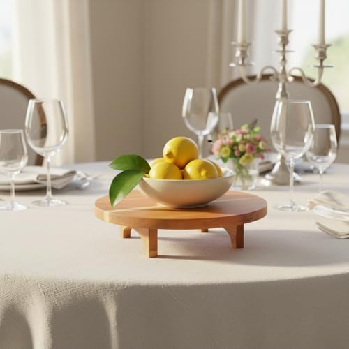 Akasya Ayaklı Yuvarlak Kesim Panosu ve Sunum Tahtası - Doğal Ahşap Et, Peynir ve Steak Servisliği - 25 cm Dekoratif Mutfak Standı