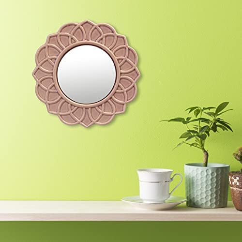 Dekoratif 9" Soluk Pembe Yuvarlak Çiçekli Seramik Vurgulu Duvar Aynası, Ekli Asma Halkalı Duvar Aynası, Oturma Odası, Yatak Odası, Banyo, Koridor ve Giriş Yolu için Dekoratif Dekor - Görsel 3