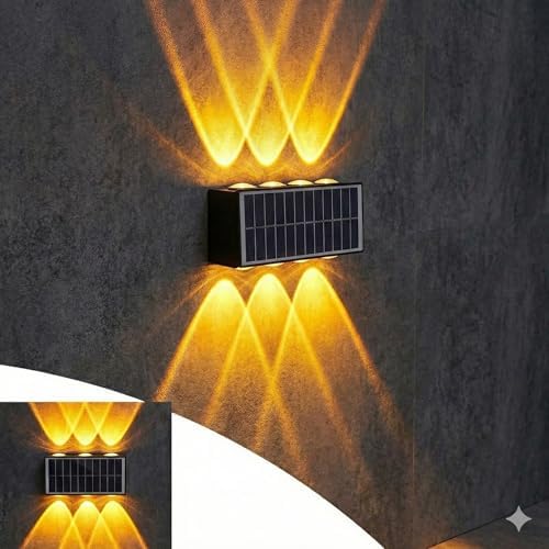 20W Güneş Enerjili Dış Mekan Bahçe Duvar Lambası - Cata Kos Solar LED Aplik - IP65 Su Geçirmez, 3200K Gün Işığı & Amber Dekoratif Aydınlatma (Amber Renk Işık)