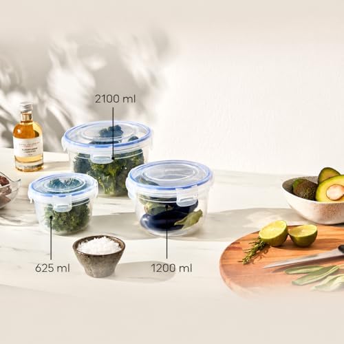 Alternative view of Yuvarlak%100 Sızdırmaz İç İçe Geçebilen Saklama Kabı Seti Contalı Kapak Su ve Hava Sızdırmaz Kapaklı Saklama Takımı Yemek, Çorba, Meyve Kuruyemiş Bakliyat Kapları (3'lü Set (625-1200-2100 ml))