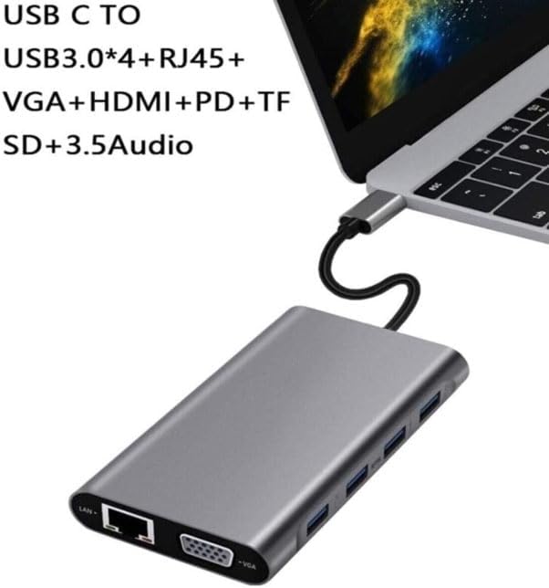 Alternative view of Type-C To HDMI Adaptör 11 In 1 Dört USB 3.0 Bağlantı Noktası 4K HDMI VGA Type C PD USB3.0 RJ45 Ethernet SD TF Kart Okuyucu 3.5mm AUX MacBook Pro Air Uyumlu