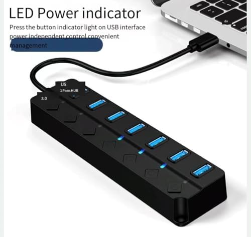 Alternative view of H-507 7 Port Usb 3.0 Hub Çoklayıcı Işıklı Açma Kapama Düğmeli Splitter Windows uyumlu Çoğaltıcı Switch 5 Gbps