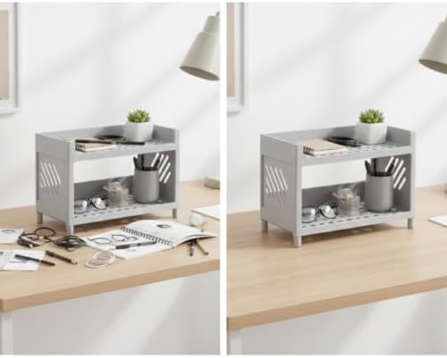 Çok Amaçlı 2 Katlı Organizer Raf – Gri Plastik Düzenleyici Stand – Banyo, Mutfak, Masaüstü ve Ofis İçin – 25 x 18 cm - Görsel 3