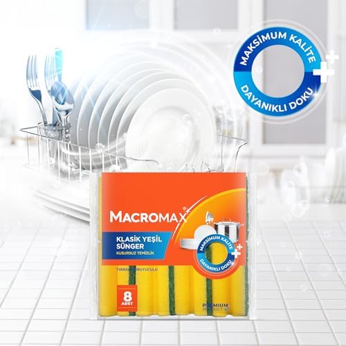 Tırnak Koruyuculu Bulaşık Süngeri 8’li Paket – Ergonomik Yeşil Klasik Sünger - Görsel 3