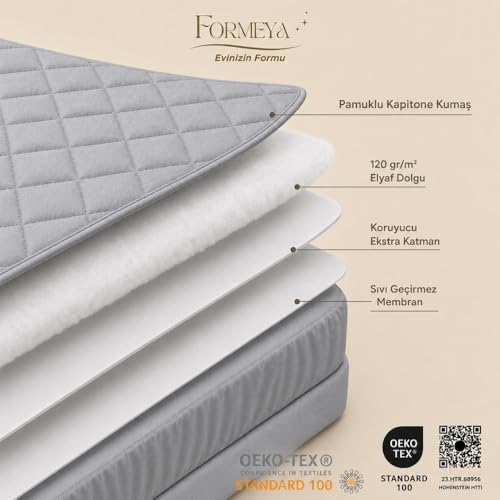 FORMEYA Gri Sınanı Geçirmez Alez - Tek-Çift Kişilk Alez -100 Pamuk- Kapitoneli Alez- FittedYatağı Saran Yatak Koruyucu Alez Çarşaf160x200, Formeya - Görsel 3