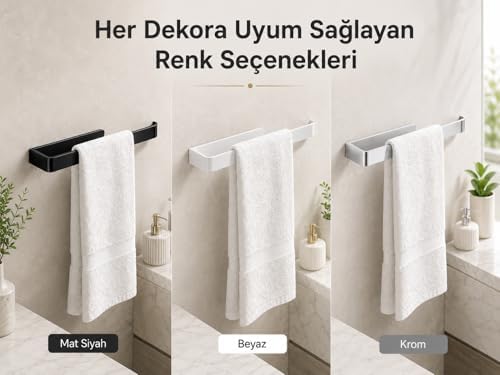 Lamalı Siyah Yapışkanlı Lüks Tasarım Solo Peçetelik, Metal Havluluk, Hem Yapışkanlı Hem Vidalı Montajlı, Banyo ve Mutfak İçin Modern Duvar Havlu Askısı - Görsel 3