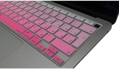 Alternative view of Rusça Klavye Koruyucu MacBook Air 13 A1932 A2179 A2337 M1 Uyumlu | UK ISO Ters L Enter | Rusça Baskılı Silikon Keyboard Cover Pembe