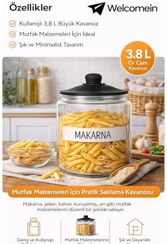 Alternative view of 3,8 L Cam Deterjanlık Kavanoz – Amber Renk, Kapaklı “LAUNDRY POWDER” Saklama Kabı, Çamaşır Deterjan Kapsülü ve Pod Düzenleyici