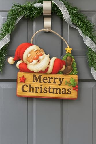 Keyifli Noel Baba Yılbaşı Ahşap Kapı Süsü Noel Kapı Süsü, Yılbaşı Süsü Yılbaşı Temalı Hediyeler (25-20 cm) - Görsel 3