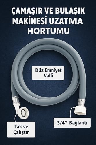 Alternative view of Çamaşır ve Bulaşık Makinesi Hortumu, Uzatma Hortumu, 3/4 İnç, Düz Emniyet Valfli, Dayanıklı, Tak ve Çalıştır, Tüm Makinelerle Uyumlu, Sızdırmaz Bağlantı, A Kalite, Su Hortumu (3 M)