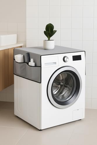 Alternative view of Palm Design Çamaşır Makinesi Koruyucu Örtü 4 Cepli Banyo Düzenleyici Organizer Su Geçirmez Örtü (Gri)