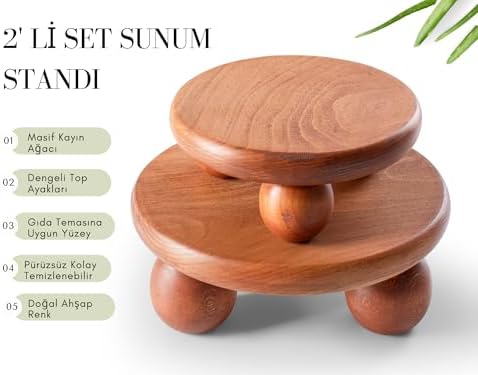 Alternative view of 2'li Set El Yapımı Ahşap Top Ayaklı Sunum Standı Tabağı Tahtası Kaliteli Dekoratif Sunumluk 25 x 25 Sunum standı-2li