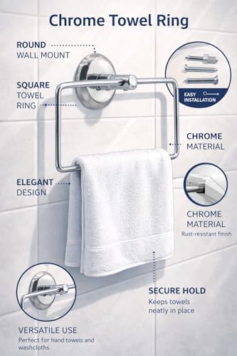 Alternative view of Kare Krom Havlu Halkası Duvara Monte, Parlak Krom Kaplama Metal Banyo Havluluğu, Modern Tasarım Kare Havlu Askılığı, Lavabo Yanı Havlu Tutucu Banyo Aksesuarı