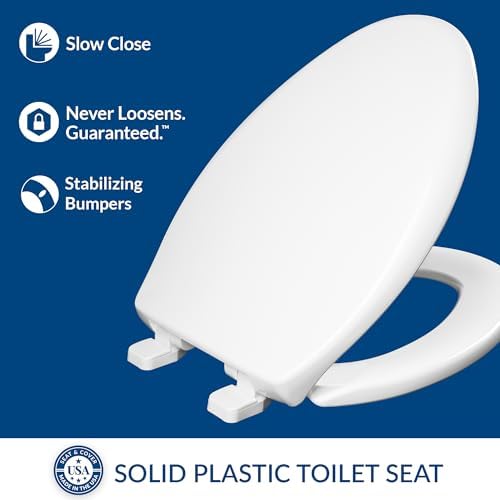 18100SL 000 Collins WC oturağı, yavaş kapanan plastik, asla çözülmez, süper kaymaz tamponlar, ELONGATED, uzun ömürlü masif plastik, beyaz