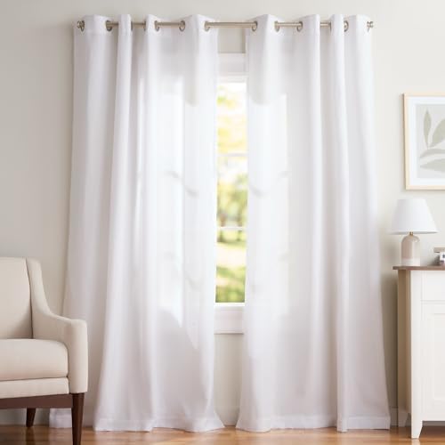 Özel Grommet Top keten pencere perdeleri, polyester, kış-beyaz, 96 inç uzunluk