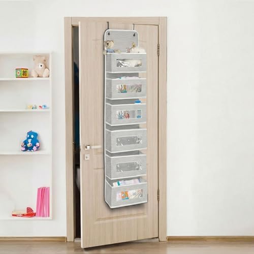 6 Katlı Kapı Arkası Düzenleyici, Oda Ofis Toparlayıcı, Kapı Akası Banyo Lavabo Düzenleyici (Gri Çizgili, 1 Adet) - Görsel 3