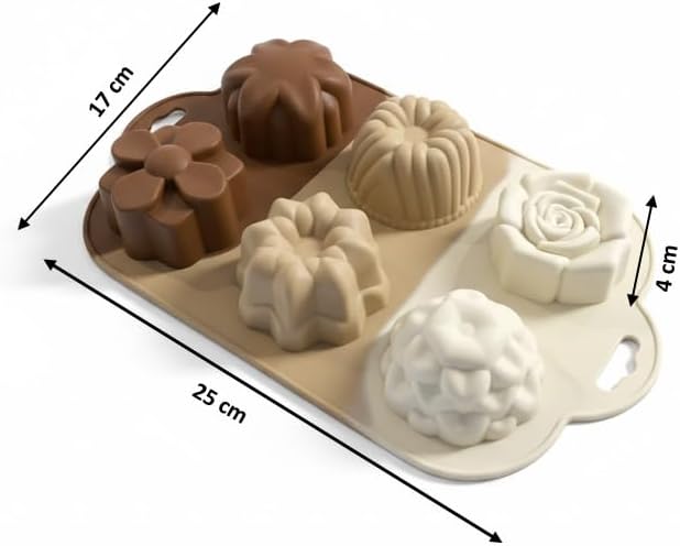Alternative view of 6 Bölmeli Çiçek ve Desenli Silikon Kek Kalıbı - Estetik Pasta, Tatlı, Sabun ve Kokulu Taş Kalıbı - Gıda Sınıfı, Yapışmaz ve Isıya Dayanıklı - Toprak Tonları Serisi