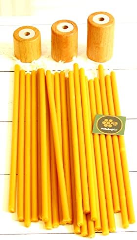 Alternative view of (50 Adet) Balmumu Mum Ve (3 Adet) Özel Dizayn Ahşap Silindir Mumluk Dilek Mumu Doğal Petek Mum Beeswax Candle Sarı