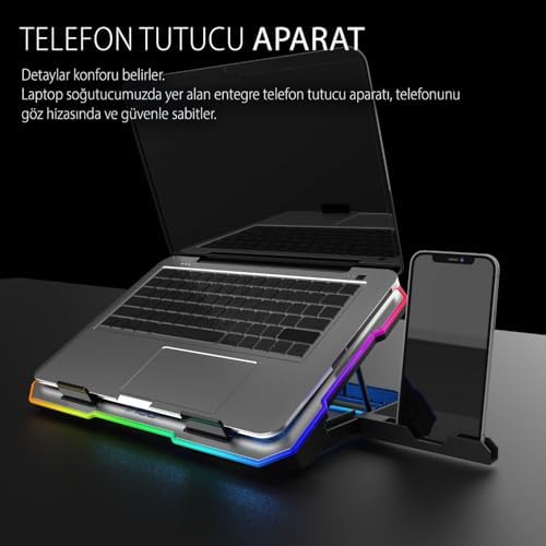 Alternative view of INC-618GMS 6 Fanlı RGB Laptop Soğutucu Stand 9-17” | 2400 RPM 10 LED Mod 5 Kademe Yükseklik Ayarlı