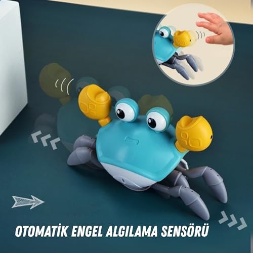 /Oyuncak Emeklemeye Yardımcı 3 Kademeli Hız Kapatıp Açılabilen Müzikli Sensörlü Dahili Şarjlı Yengeç Yatay Hareketli (MAVİ)