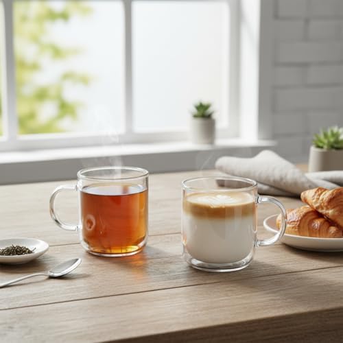 2 Adet Borosilikat Cam Kupa - 380 ml Isıya Dayanıklı - El Yakmayan ve Terleme Yapmayan Yüzen Bardak (Kurşunsuz/Ekolojik) - Görsel 3
