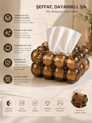 İskandinav Tarz Bulut Şeklinde Dekoratif Peçetelik Modern Minimalist Masaüstü Peçete Kutusu Dayanıklı Kaymaz Tabanlı (Şeffaf Kahverengi) - Görsel 2