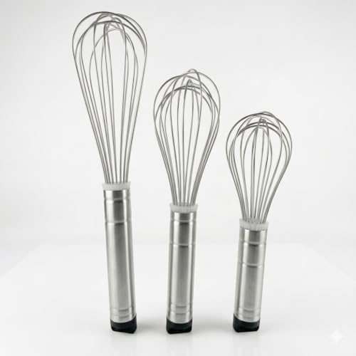 Alternative view of 3’lü Paslanmaz Çelik Çırpıcı Seti - (22cm, 26cm, 32cm) Ergonomik Saplı Yumurta ve Sos Çırpma Teli - Mutfak El Tipi Mikser Seti