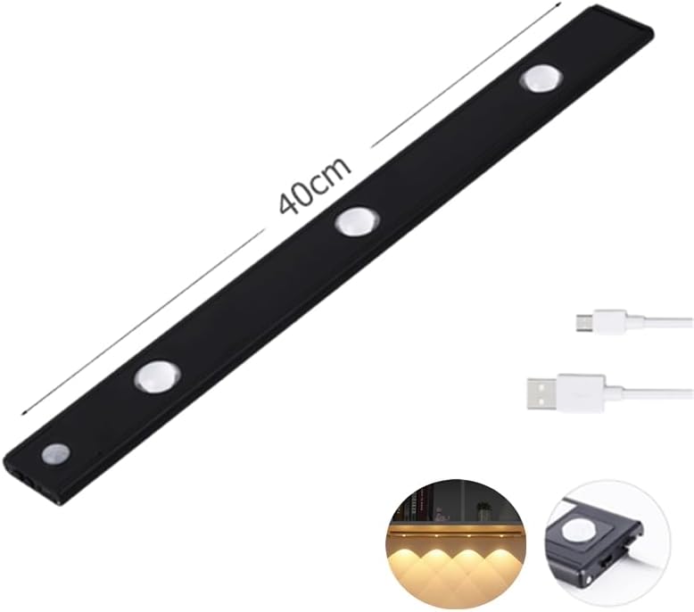 Alternative view of Akasya Sensörlü Şarjlı Kabin Altı LED Aydınlatma, HeroLed 40cm Ultra Slim Siyah, 3 Farklı Işık Rengi (Gün Işığı/Ilık Beyaz/Beyaz), Kademesiz Dimmerli, Mıknatıslı, Mutfak, Gardırop, Gece Lambası