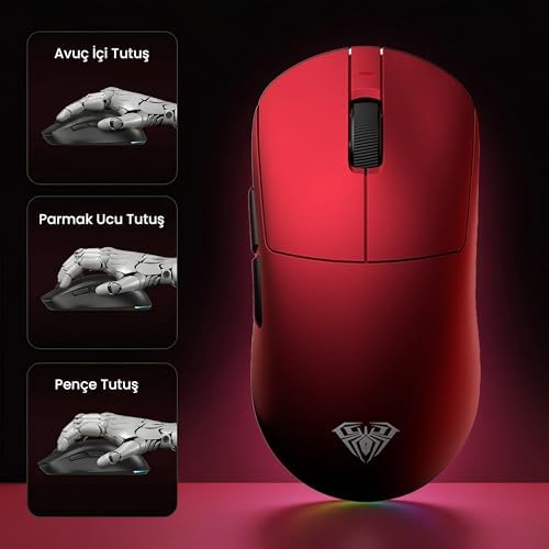 Alternative view of Aula V9 Ultra 42000 DPI PAW3950 Sensör 8000Hz Tri-Mode Kablosuz Oyuncu Mouse RGB Omron Switch Lightweight E-Spor Gaming Mouse Kırmızı