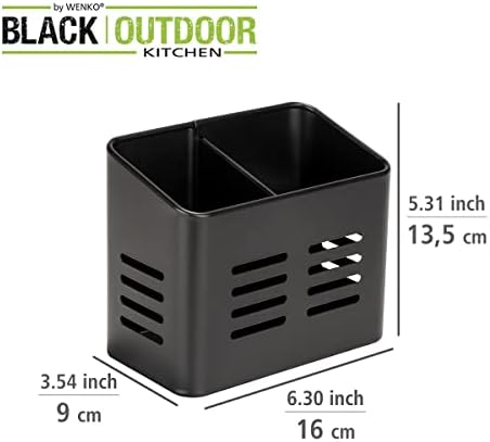 Baco çatal bıçak sepeti, Siyah Açık hava mutfak sepeti, çatal bıçak takımı için siyah toz kaplamalı metalden yapılmıştır, 16 x 13,5 x 9 cm