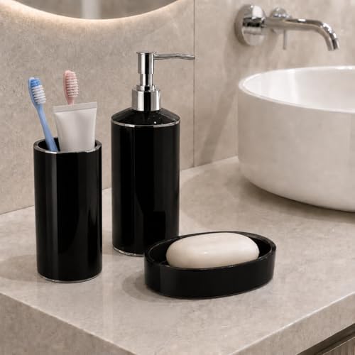 Alternative view of 5li Banyo Seti, Beş Parça Düzenleyici, 5 Litre Çöp Kovası, Tuvalet Fırçası, Sıvı ve Katı Sabunluk, Diş Fırça ve Macunu Kutusu (Siyah)