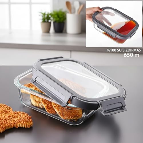 Alternative view of 1 Adet 650 ml Borosilikat Cam Saklama Kabı - 4 Klipsli Kilitli Bambu Kapaklı Sızdırmaz Vakumlu Dikdörtgen Beslenme ve Erzak Kabı Isıya Dayanıklı Orta Boy Yemek Taşıma Kutusu
