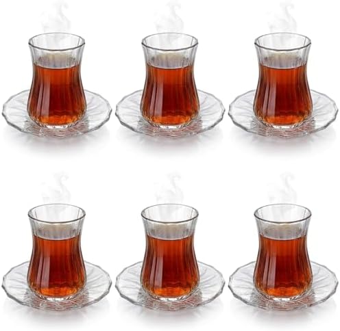 Alternative view of 12 Parça Çay Seti - 6 Adet Fitil Desenli Cam Çay Bardağı ve 6 Adet Cam Çay Tabağı - Isıya Dayanıklı Çay Takımı