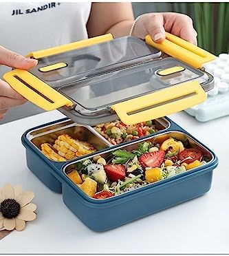 Alternative view of 950ml Lunchbox Tek Katlı 3 Bölmeli Çelik Sefer Tası Yemek Kutusu (Koyu Yeşil)