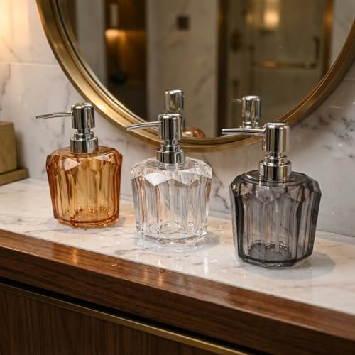 1 Adet Akrilik Sıvı Sabunluk (210 ml) - 3 Farklı Renkli Kırılmaz Şeffaf Banyo ve Mutfak Düzenleyici Şık Losyon ve Sabun Pompası Organizer (Asorti)