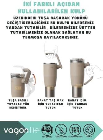 Alternative view of Tumbler 950ml Pipetli/Pipetsiz Kullanım Fonksiyonel Kulplu Paslanmaz Çelik Termos (Açık Mavi)