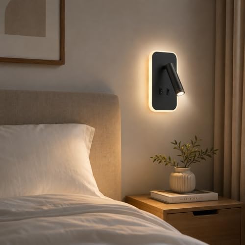 Tuvalu Siyah LED Duvar Apliği | 13W | 3200K Gün Işığı | Çift Anahtarlı – Çift Kademe Yanma | 930 Lümen | 220V | Yatak Başı Okuma Apliği | IP20 | 10x18x3 cm Modern Minimal İç Mekân Aydınlatma