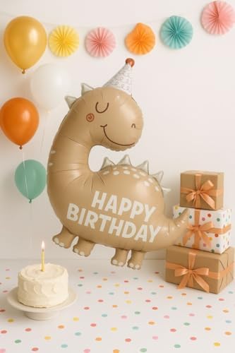 Retro Sevimli Dinazor Happy Birthday Yazılı Folyo Balon
