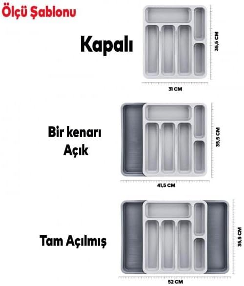 Kaşıklık Çekmece içi Ayarlanabilir Açılabilir Bıçak Kaşık Çatal Çekmece İçi Düzenleyici Kayar Kaşıklık 10555 - Görsel 3