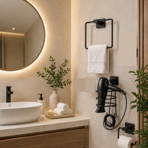 Yapışkanlı Banyo aksesuar seti,Kare Havluluk,Fön makinesi askısı,Tuvalet kağıdı tutucu, Delme,vidalama Gerektirmez (Set1) - Görsel 3
