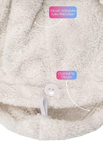 Mikrofiber Saç Havlusu Süper Emici Hızlı Kuruyan Türban Saç Havlusu Şapkası – Uzun Kıvırcık Kalın Saçlar İçin Duş Saç Kurutma Havlusu, Plaj Havuz Banyo Kullanım (Krem)