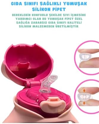 Alternative view of Rovco 250ml Pipetli Sevimli Hayvanlar Desenli Akıllı Pipet Toplu Tritan Su Biberon-Matarası (Koyu Pembe)