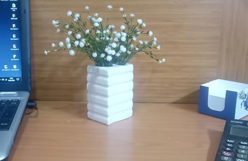 Alternative view of VAZO DAHİL,VAZO DAHİL,VAZODA ÇİÇEK,BEYAZ YAPAY ÇİÇEK,VAZO DEKORATİF KARE ÇİZGİLİ 8X6X16CM