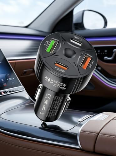 Super Şarj 4 Port PD25W, QC3.0, Araç Şarjı Çakmaklık, 2x Usb 2x Type-C, Çoklayıcı, 12-24V, 5V/6A Max, - Görsel 2