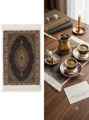 Alternative view of BYBARS El Yapımı Osmanlı Desenli Mini Kilim 20x33 cm – Dekoratif Masa Üstü Kilim – Türk Motifli Geleneksel Ev Dekoru – Püsküllü Vintage Mini Halı (Çok Renkli Koyu Renkler Odaklı 7)