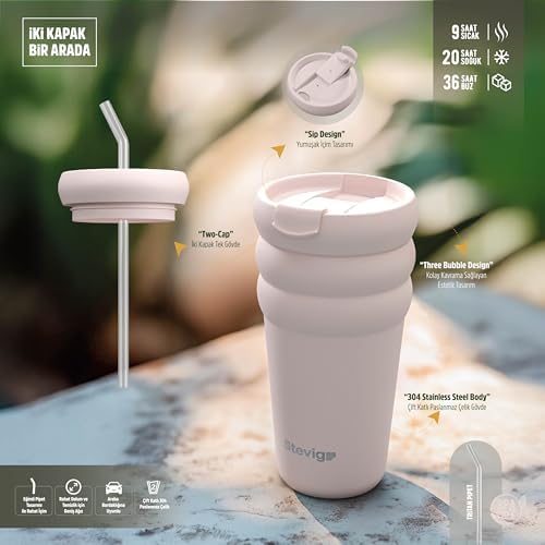 Alternative view of 3 Bubble Two-Cap Straw Tumbler Çelik Termos 600 Mililitre Soft Quartz ST-248
