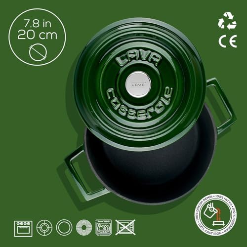 Premium Serisi - Döküm Yuvarlak Tencere, 20 cm, Majolik Yeşil