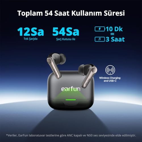 Alternative view of EarFun Air Pro 4+ Bluetooth Kulakiçi Kulaklık - Bluetooth 6.0-54 Saat Çalma Süresi - Çoklu Cihaz Bağlantısı - IP55 - Siyah (EarFun Türkiye Garantili)
