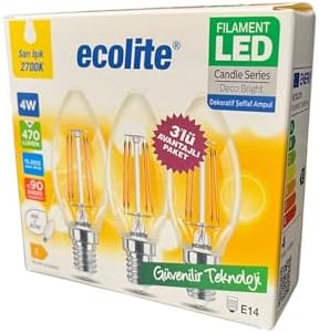 Alternative view of 4W LED Filament Mum Ampul, E14 Duy, 2700K Sarı Işık, 470 Lümen, Şeffaf Cam, Akkor Görünümlü Dekoratif Lamba, 3'lü Paket