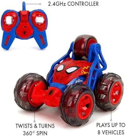 Alternative view of Jada Toys Spider-Man RC Stunt Car 20cm 5 Tekerlekli Dik Drift 360 Aksiyon Ve Takla Atan USB Şarjlı Tekerlek İçi LED Işıklı Turbo Kumandalı Orijinal  Oyuncak Akrobasi Sürüş Arabası